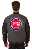 Detroit Pistons Wool & Leather Reversible Jacket w/ Embroidered Logos - Charcoal/Black