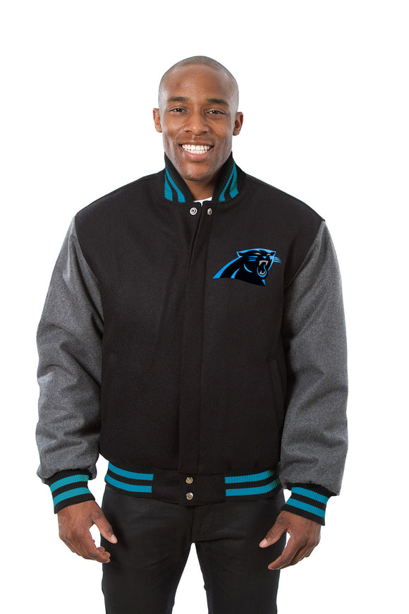 Carolina Panthers JH Design Wool Handmade Full-Snap Jacket - Black/Grey - J.H. Sports Jackets