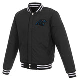 Carolina Panthers - JH Design Reversible Fleece Jacket with Faux Leather Sleeves - Black/White