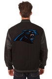 Carolina Panthers Wool & Leather Reversible Jacket w/ Embroidered Logos - Black