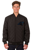 Carolina Panthers Wool & Leather Reversible Jacket w/ Embroidered Logos - Black