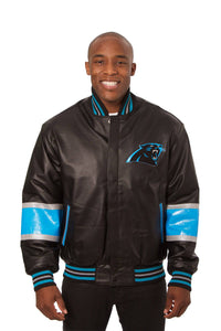 Carolina Panthers JH Design All Leather Jacket - Black/Blue