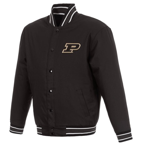 Purdue Boilermakers Poly Twill Varsity Jacket - Black - J.H. Sports Jackets