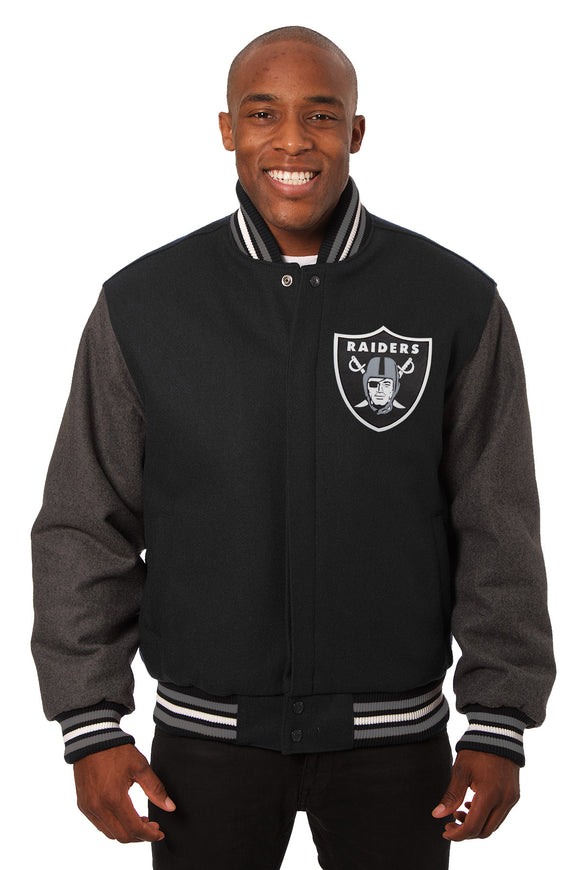 Las Vegas Raiders JH Design Wool Handmade Full-Snap Jacket - Black/Grey - J.H. Sports Jackets