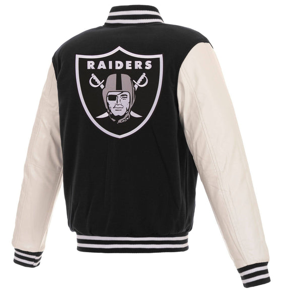 Las Vegas Raiders - JH Design Reversible Fleece Jacket with Faux Leather Sleeves - Black/White