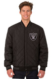 Las Vegas Raiders Wool & Leather Reversible Jacket w/ Embroidered Logos - Charcoal/Black