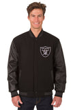 Las Vegas Raiders Wool & Leather Reversible Jacket w/ Embroidered Logos - Black