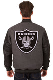 Las Vegas Raiders Wool & Leather Reversible Jacket w/ Embroidered Logos - Charcoal/Black