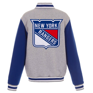 NHL New York Rangers JH Design Two-Tone Reversible Fleece Jacket - Gray/Royal