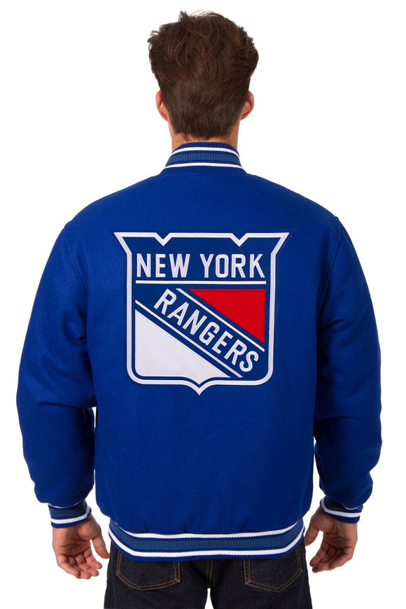 New York Rangers Reversible Wool Jacket  Embroidered Logos - JH Design-Royal Blue