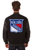 New York Rangers Wool & Leather Reversible Jacket w/ Embroidered Logos - Black