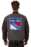 New York Rangers Wool & Leather Reversible Jacket w/ Embroidered Logos - Charcoal/Black