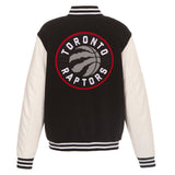 Toronto Raptors JH Design Reversible Fleece Jacket with Faux Leather Sleeves - Black/White