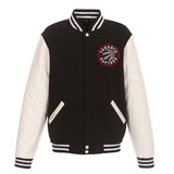 Toronto Raptors JH Design Reversible Fleece Jacket with Faux Leather Sleeves - Black/White