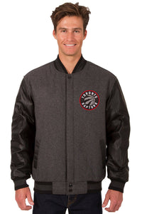 Toronto Raptors Wool & Leather Reversible Jacket w/ Embroidered Logos - Charcoal/Black