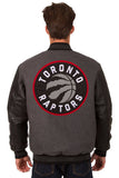 Toronto Raptors Wool & Leather Reversible Jacket w/ Embroidered Logos - Charcoal/Black