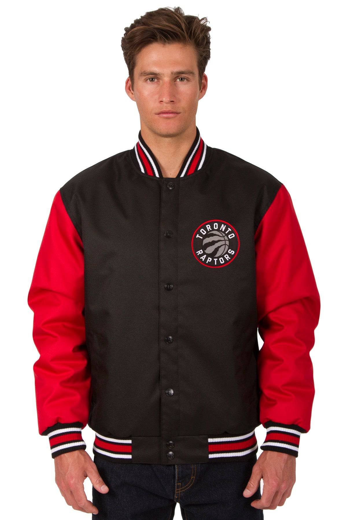 Toronto Raptors Poly Twill Varsity Jacket - Black/Red | J.H.
