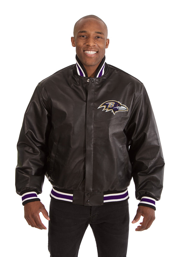 Baltimore Ravens Handmade Full Leather Snap Jacket - Black - J.H. Sports Jackets