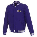 Baltimore Ravens JH Design Reversible Fleece Jacket with Faux Leather Sleeves - Purple/White