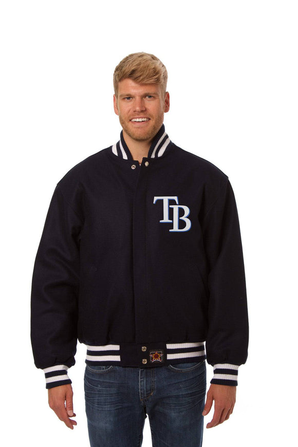 Tampa Bay Rays Wool Jacket w/ Handcrafted Leather Logos - Navy