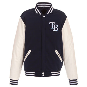 Tampa Bay Rays - JH Design Reversible Fleece Jacket with Faux Leather Sleeves - Navy/White