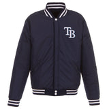 Tampa Bay Rays - JH Design Reversible Fleece Jacket with Faux Leather Sleeves - Navy/White