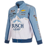 Ross Chastain JH Design Busch Light Full-Snap Twill Uniform Jacket - White/Light Blue - J.H. Sports Jackets