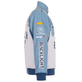 Ross Chastain JH Design Busch Light Full-Snap Twill Uniform Jacket - White/Light Blue - J.H. Sports Jackets