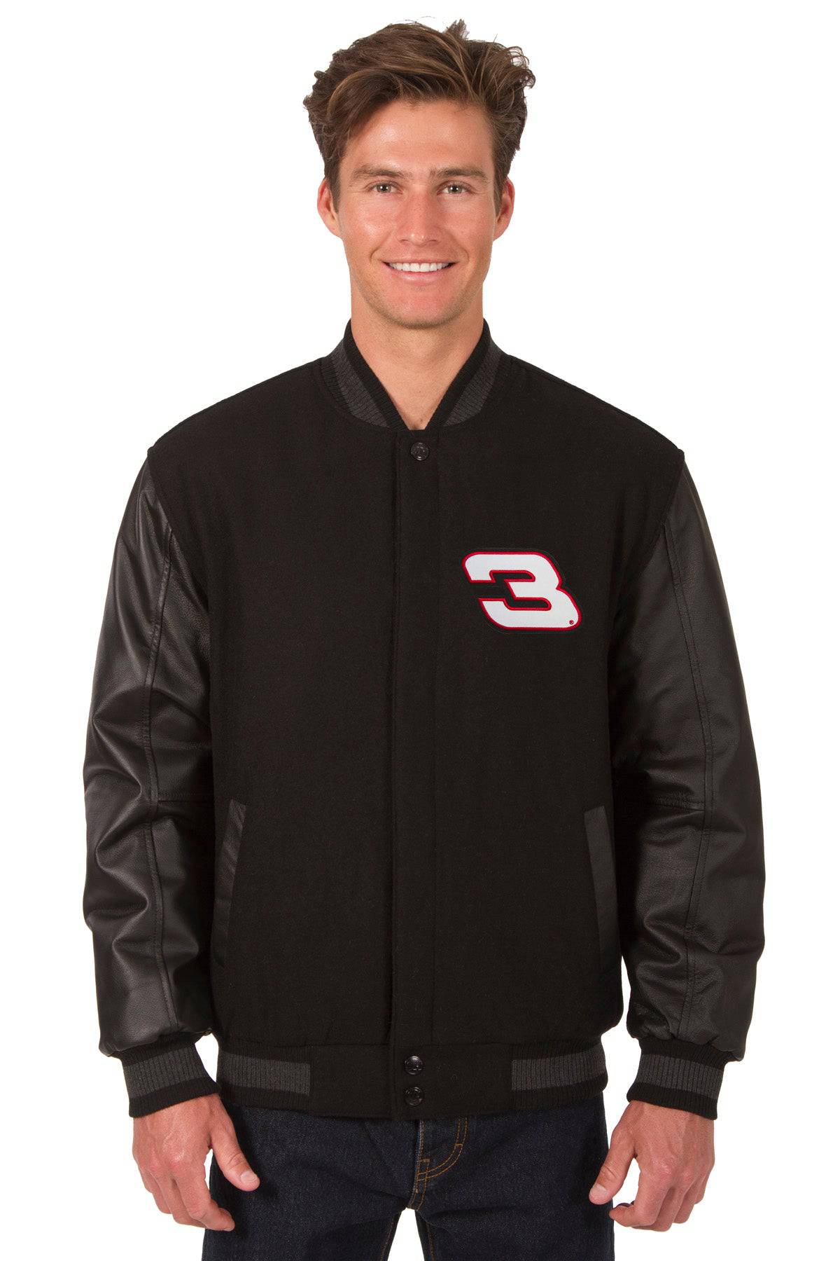 Dale Earnhardt Wool Leather Varsity Jacket Black Sports