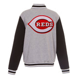 MLB Cincinnati Reds JH Design Two-Tone Reversible Fleece Jacket - Gray/Black