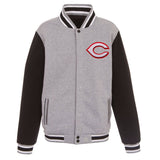 MLB Cincinnati Reds JH Design Two-Tone Reversible Fleece Jacket - Gray/Black