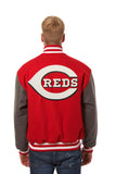 Cincinnati Reds Two-Tone Wool Jacket w/ Handcrafted Leather Logos - Red/Gray