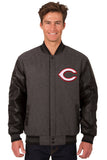 Cincinnati Reds Wool & Leather Reversible Jacket w/ Embroidered Logos - Charcoal/Black