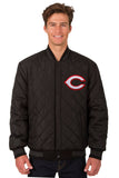 Cincinnati Reds Wool & Leather Reversible Jacket w/ Embroidered Logos - Charcoal/Black