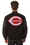 Cincinnati Reds Wool & Leather Reversible Jacket w/ Embroidered Logos - Black