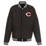 Cincinnati Reds - JH Design Reversible Fleece Jacket with Faux Leather Sleeves - Black/White