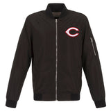 Cincinnati Reds JH Design Lightweight Nylon Bomber Jacket – Black