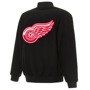 Detroit Red Wings Reversible Wool Jacket Embroidered Logos  JH Design - Black