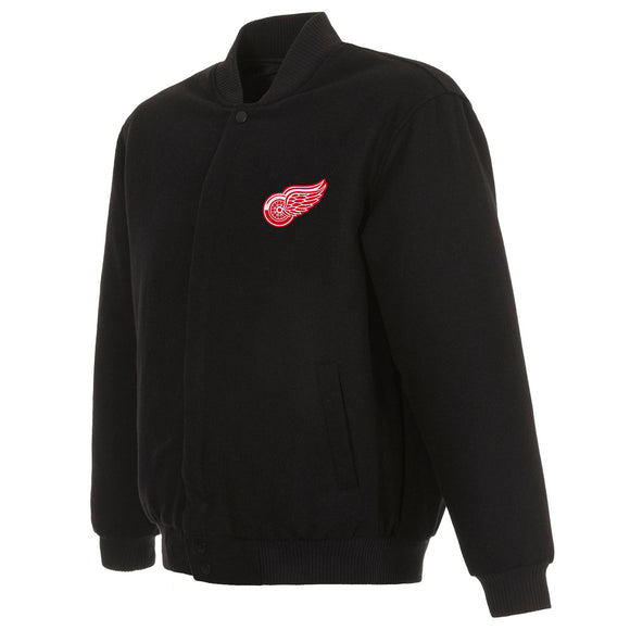 Detroit Red Wings Reversible Wool Jacket - Embroidered Logos JH Design-Black