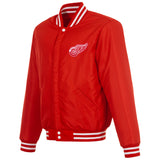 Detroit Red Wings  - JH Design Reversible Fleece Jacket with Faux Leather Sleeves - Red/White - J.H. Sports Jackets