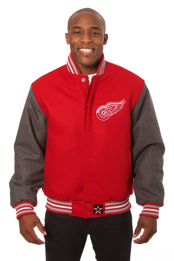 Detroit Red Wings Embroidered All Wool Two-Tone Jacket - Red/Gray