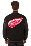 Detroit Red Wings Wool & Leather Reversible Jacket w/ Embroidered Logos - Black