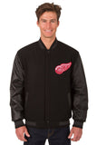 Detroit Red Wings Wool & Leather Reversible Jacket w/ Embroidered Logos - Black