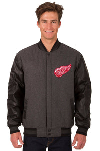 Detroit Red Wings Wool & Leather Reversible Jacket w/ Embroidered Logos - Charcoal/Black