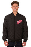 Detroit Red Wings Wool & Leather Reversible Jacket w/ Embroidered Logos - Charcoal/Black