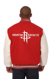 Houston Rockets Domestic Two-Tone Wool and Leather Jacket-Red/White - J.H. Sports Jackets