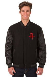 Houston Rockets Wool & Leather Reversible Jacket w/ Embroidered Logos - Black