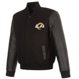 Los Angeles Rams  Reversible Wool and Leather Jacket-Black - J.H. Sports Jackets