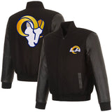 Los Angeles Rams  Reversible Wool and Leather Jacket-Black - J.H. Sports Jackets