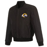Los Angeles Rams  Reversible Wool and Leather Jacket-Black - J.H. Sports Jackets